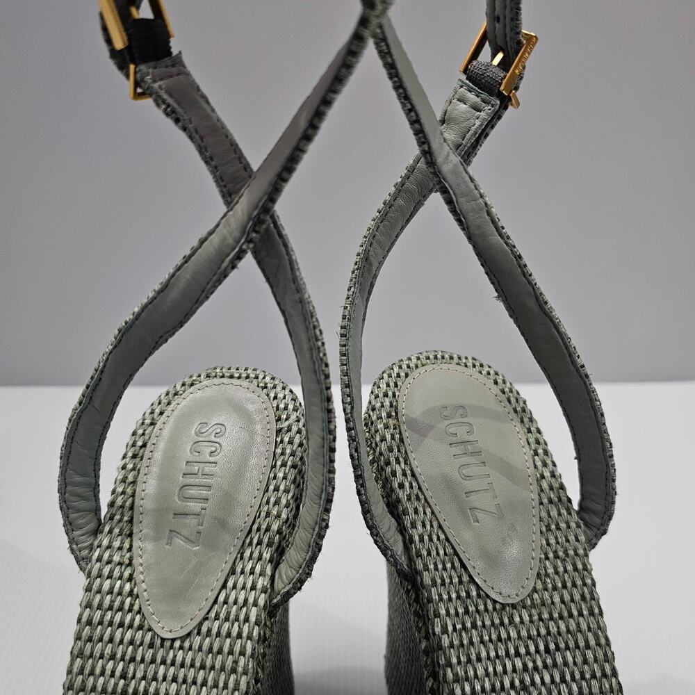 NEW Schutz Neith Straw Wedge Sandal Platform Green Raffia Size 9.5 - Picture 7 of 13